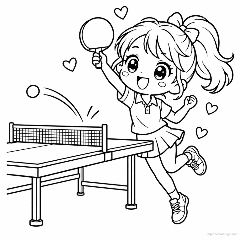 coloriage ping pong kawaii fille rebond ping pong - dessin gratuit &agrave; imprimer