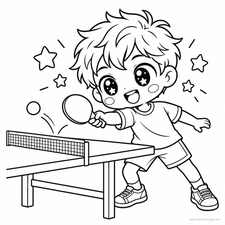 coloriage ping pong kawaii garcon ping pong etoiles - dessin gratuit &agrave; imprimer