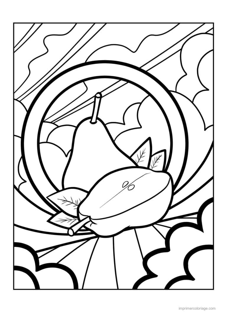 coloriage poire poire coupee et son decor - dessin gratuit &agrave; imprimer