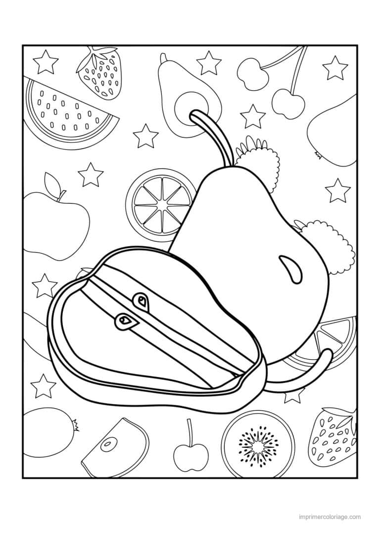 coloriage poire poire entiere et coupee sur fond motif - dessin gratuit &agrave; imprimer
