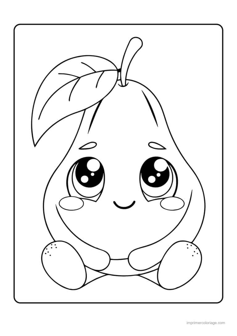 coloriage poire poire kawaii assise - dessin gratuit &agrave; imprimer