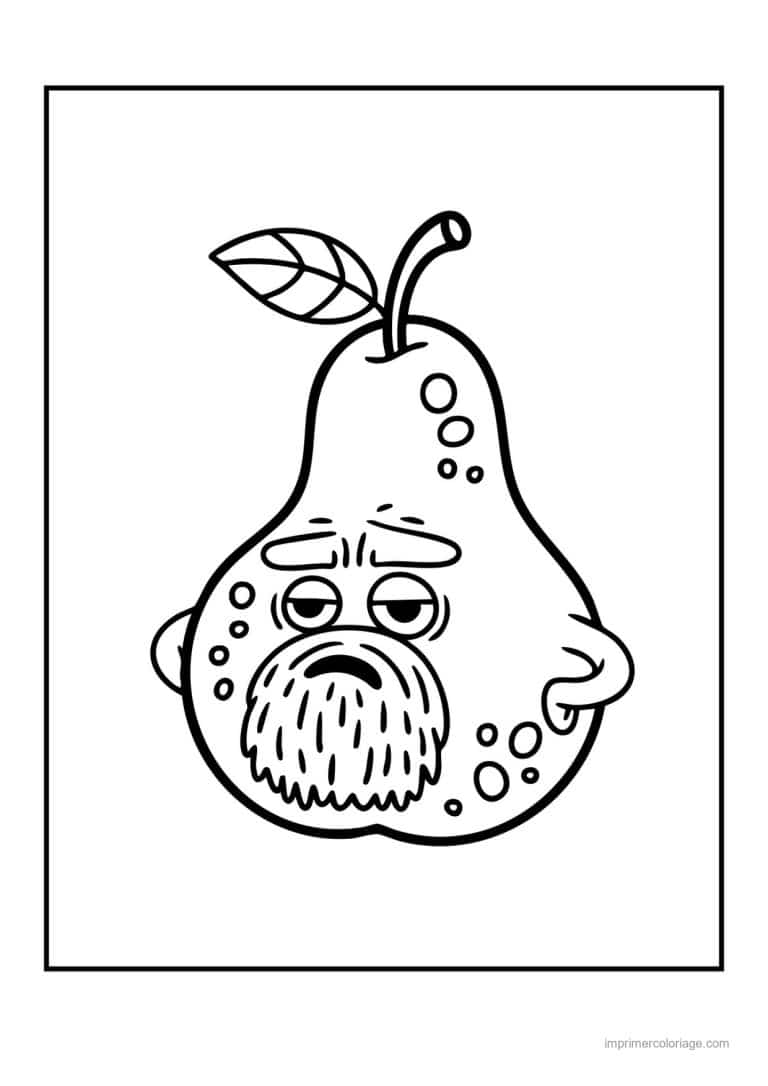 coloriage poire poire kawaii barbue - dessin gratuit &agrave; imprimer