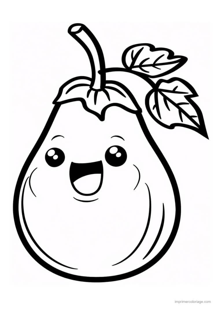 coloriage poire poire kawaii et sa feuille - dessin gratuit &agrave; imprimer