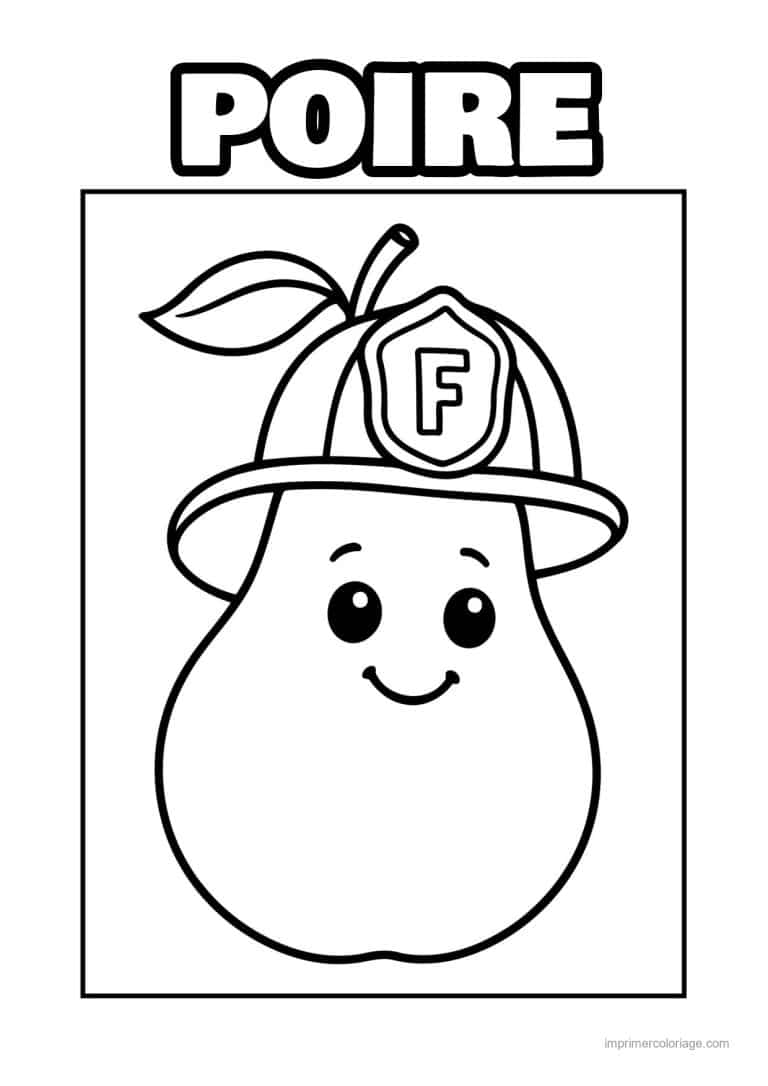 coloriage poire poire kawaii pompier - dessin gratuit &agrave; imprimer