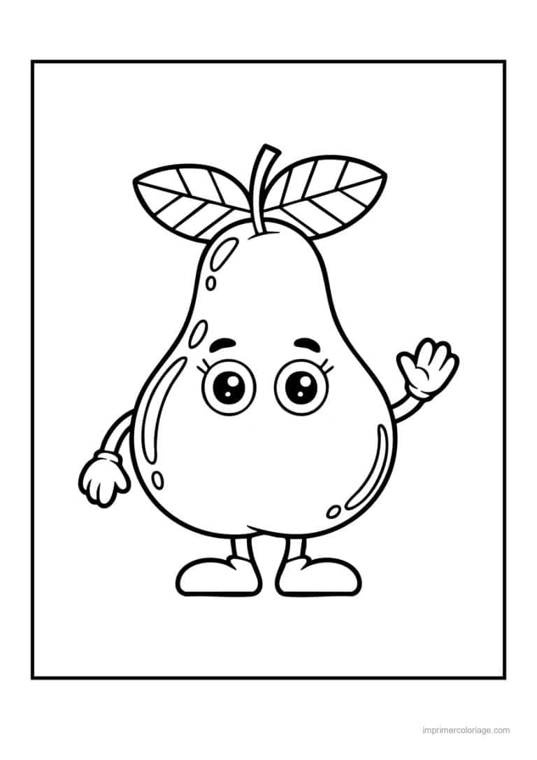 coloriage poire poire kawaii qui salue - dessin gratuit &agrave; imprimer