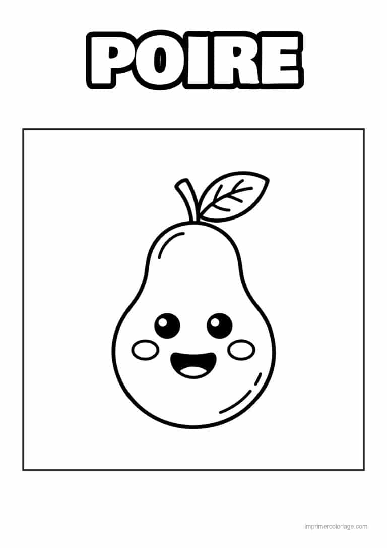 coloriage poire poire kawaii souriante - dessin gratuit &agrave; imprimer