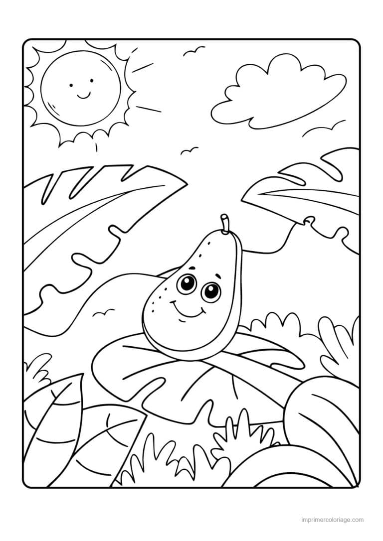 coloriage poire poire kawaii sous les tropiques - dessin gratuit &agrave; imprimer