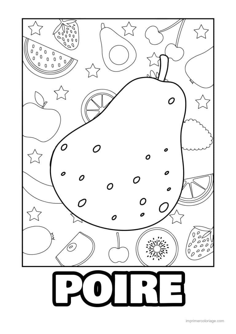 coloriage poire poire sur fond motif - dessin gratuit &agrave; imprimer