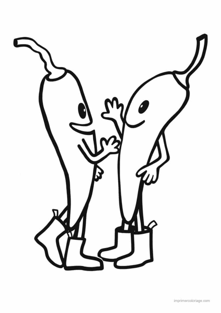 coloriage poivron piment deux piments kawaii - dessin gratuit &agrave; imprimer