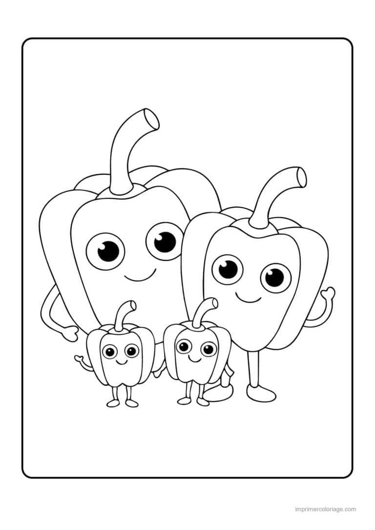 coloriage poivron piment famille de poivrons kawaii - dessin gratuit &agrave; imprimer