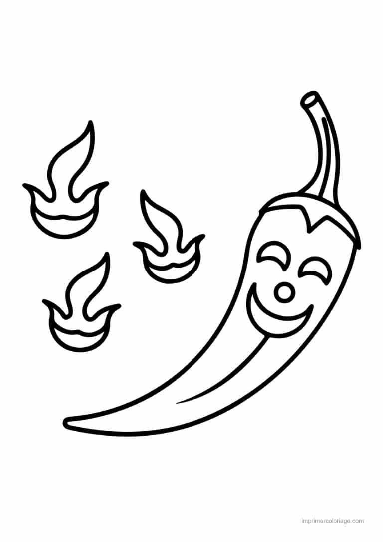 coloriage poivron piment piment kawaii et flammes - dessin gratuit &agrave; imprimer