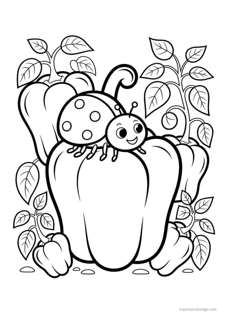 coloriage poivron piment poivron et coccinelle - dessin gratuit &agrave; imprimer