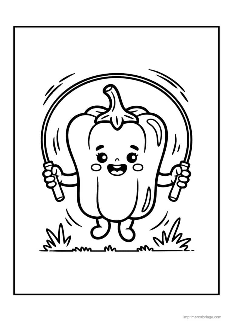 coloriage poivron piment poivron kawaii a la corde a sauter - dessin gratuit &agrave; imprimer