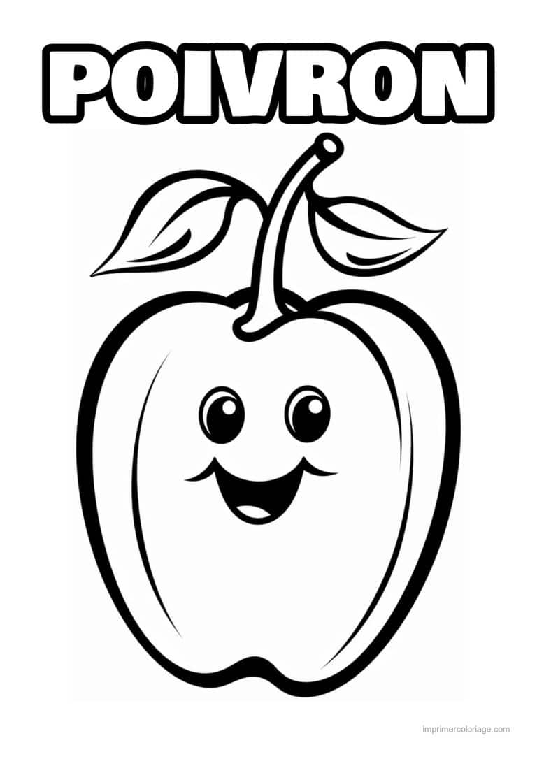 coloriage poivron piment poivron kawaii aux feuilles - dessin gratuit &agrave; imprimer