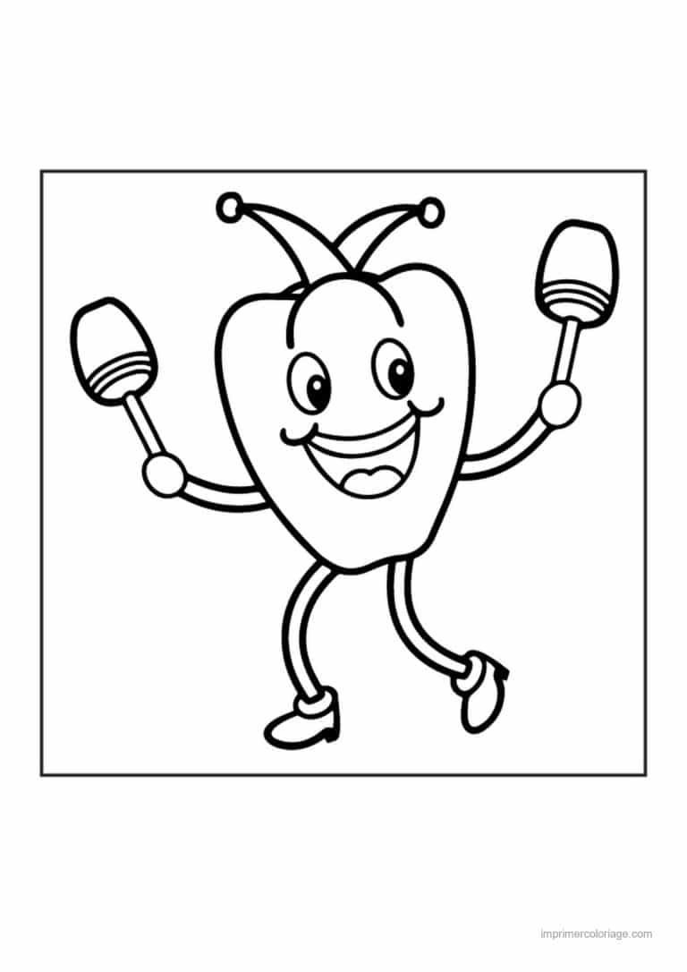 coloriage poivron piment poivron kawaii aux maracas - dessin gratuit &agrave; imprimer