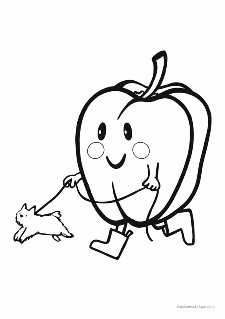 coloriage poivron piment poivron kawaii promene son chien - dessin gratuit &agrave; imprimer