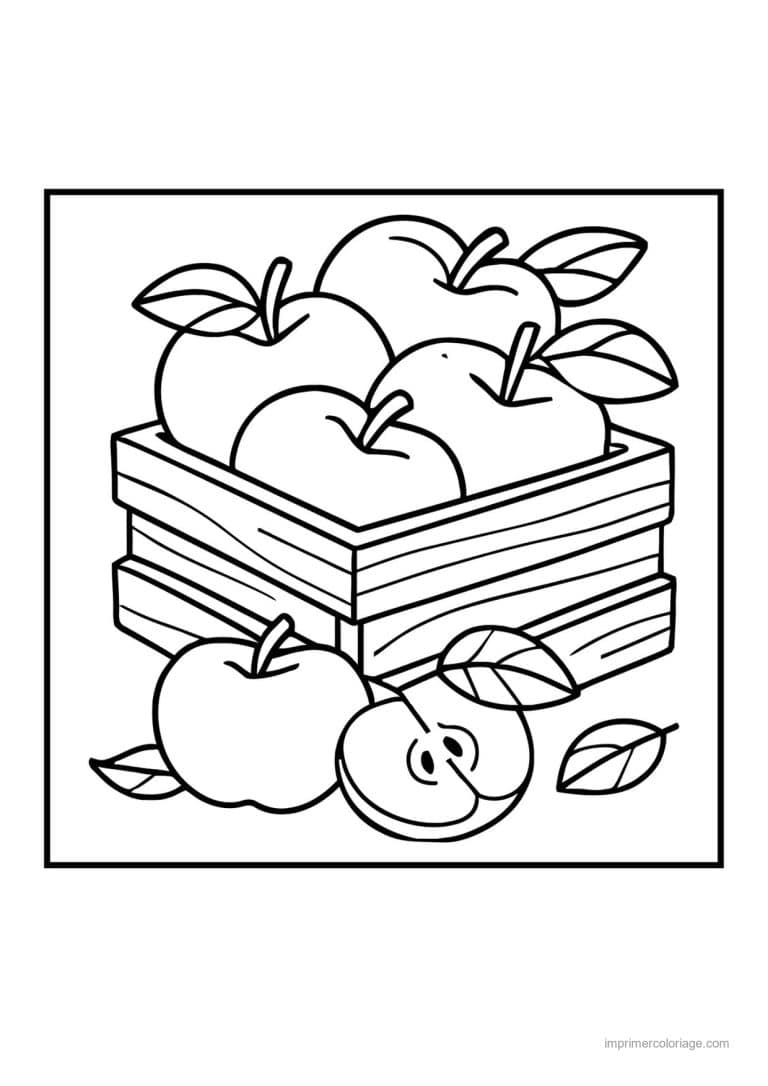 coloriage pomme cagette de pommes - dessin gratuit &agrave; imprimer
