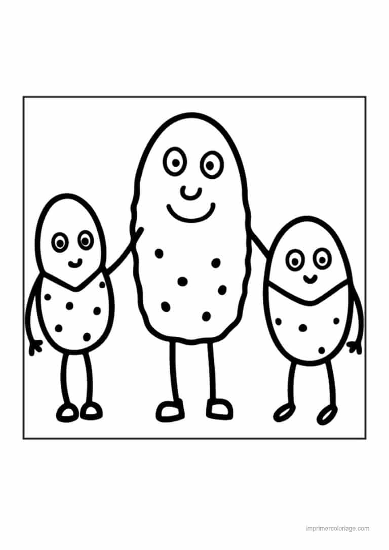 coloriage pomme de terre famille de pommes de terre kawaii - dessin gratuit &agrave; imprimer