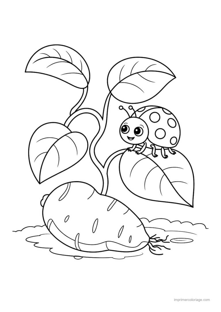 coloriage pomme de terre patate douce et coccinelle - dessin gratuit &agrave; imprimer