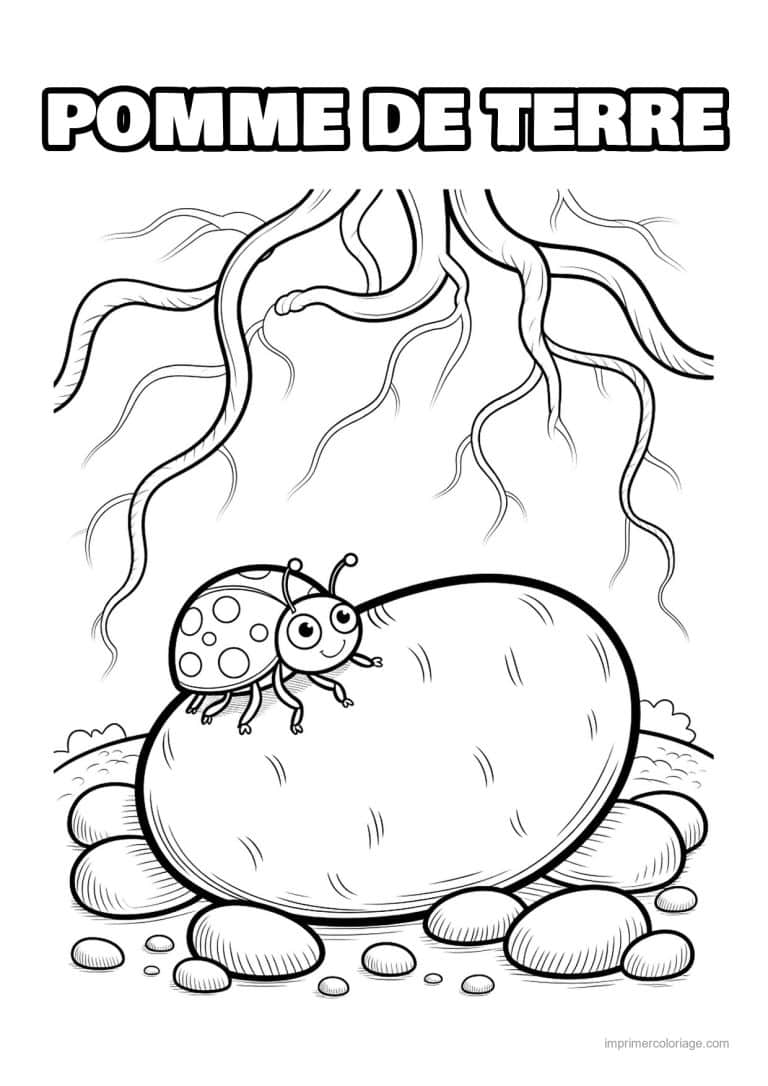 coloriage pomme de terre pomme de terre et coccinelle - dessin gratuit &agrave; imprimer