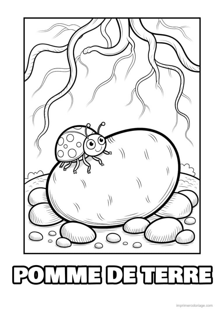 coloriage pomme de terre pomme de terre et ses racines - dessin gratuit &agrave; imprimer