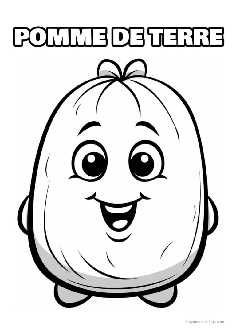 coloriage pomme de terre pomme de terre kawaii au noeud - dessin gratuit &agrave; imprimer