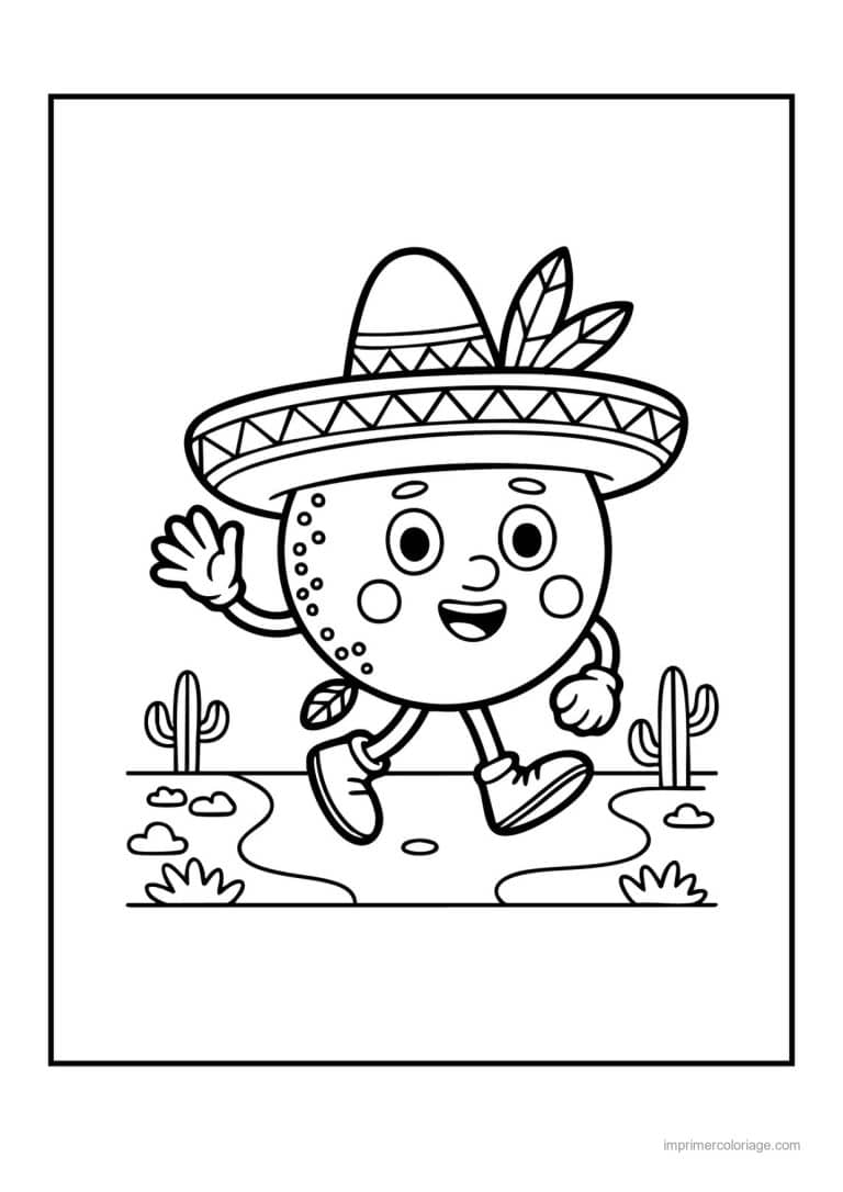 coloriage pomme de terre pomme de terre kawaii au sombrero - dessin gratuit &agrave; imprimer