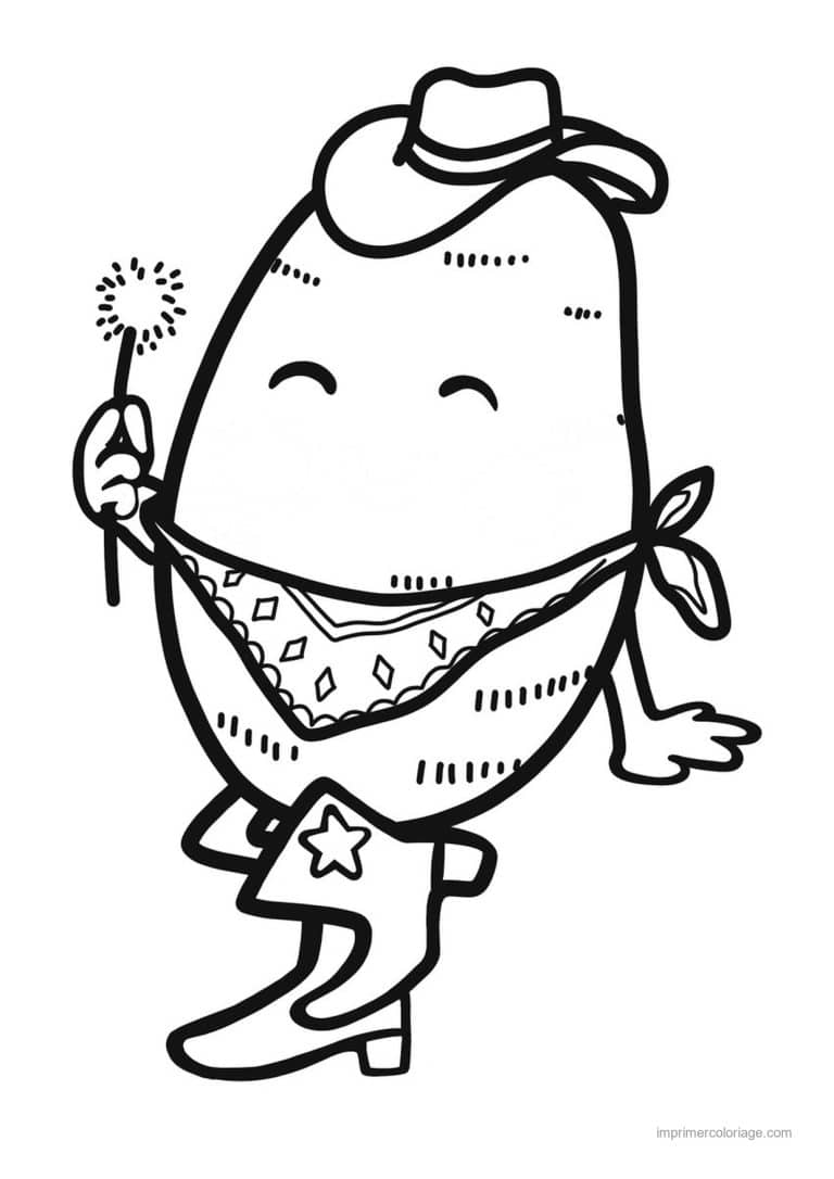 coloriage pomme de terre pomme de terre kawaii cowboy - dessin gratuit &agrave; imprimer