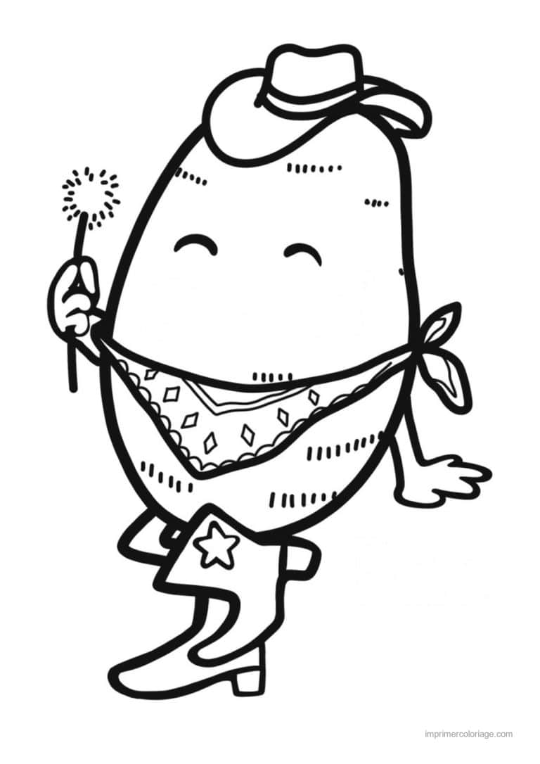 coloriage pomme de terre pomme de terre kawaii en cowboy - dessin gratuit &agrave; imprimer