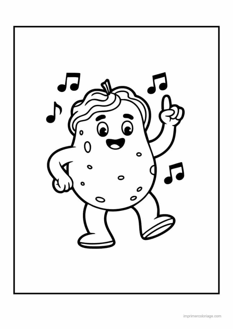 coloriage pomme de terre pomme de terre kawaii en musique - dessin gratuit &agrave; imprimer