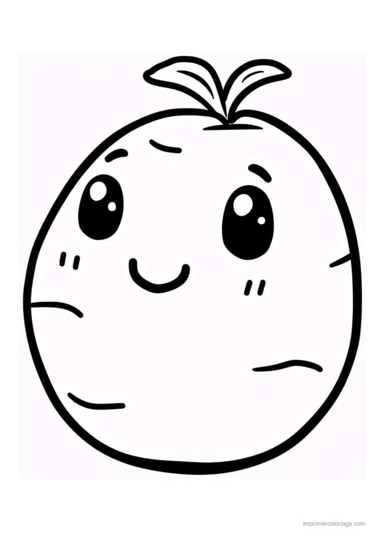 coloriage pomme de terre pomme de terre kawaii ovale - dessin gratuit &agrave; imprimer