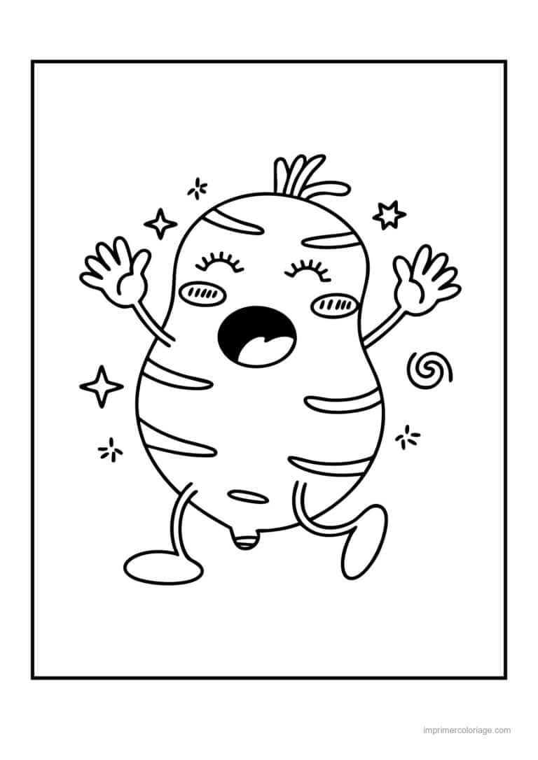 coloriage pomme de terre pomme de terre kawaii qui danse - dessin gratuit &agrave; imprimer