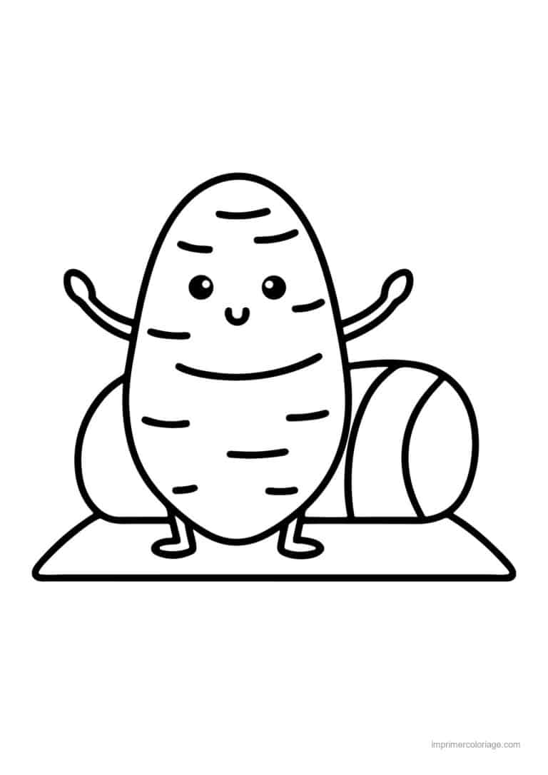 coloriage pomme de terre pomme de terre kawaii sur un tapis - dessin gratuit &agrave; imprimer