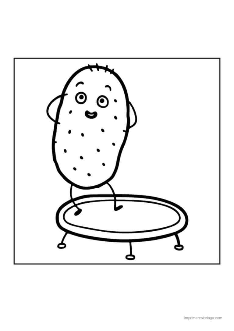 coloriage pomme de terre pomme de terre kawaii sur un trampoline - dessin gratuit &agrave; imprimer
