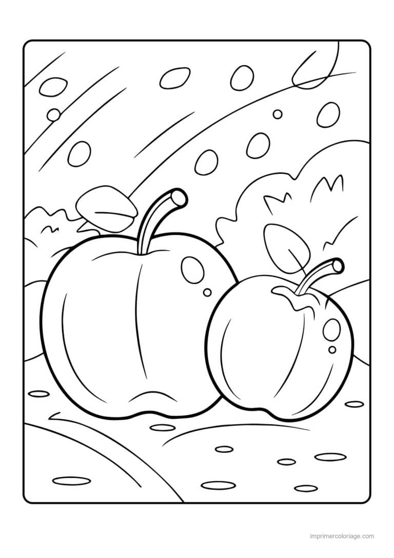 coloriage pomme deux pommes dans l herbe - dessin gratuit &agrave; imprimer