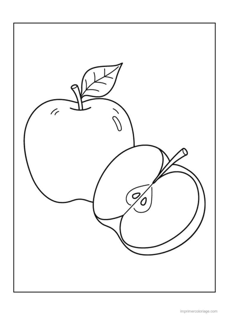 coloriage pomme pomme entiere et coupee 2 - dessin gratuit &agrave; imprimer