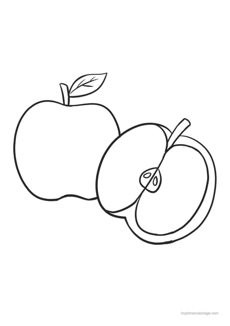 coloriage pomme pomme entiere et coupee - dessin gratuit &agrave; imprimer