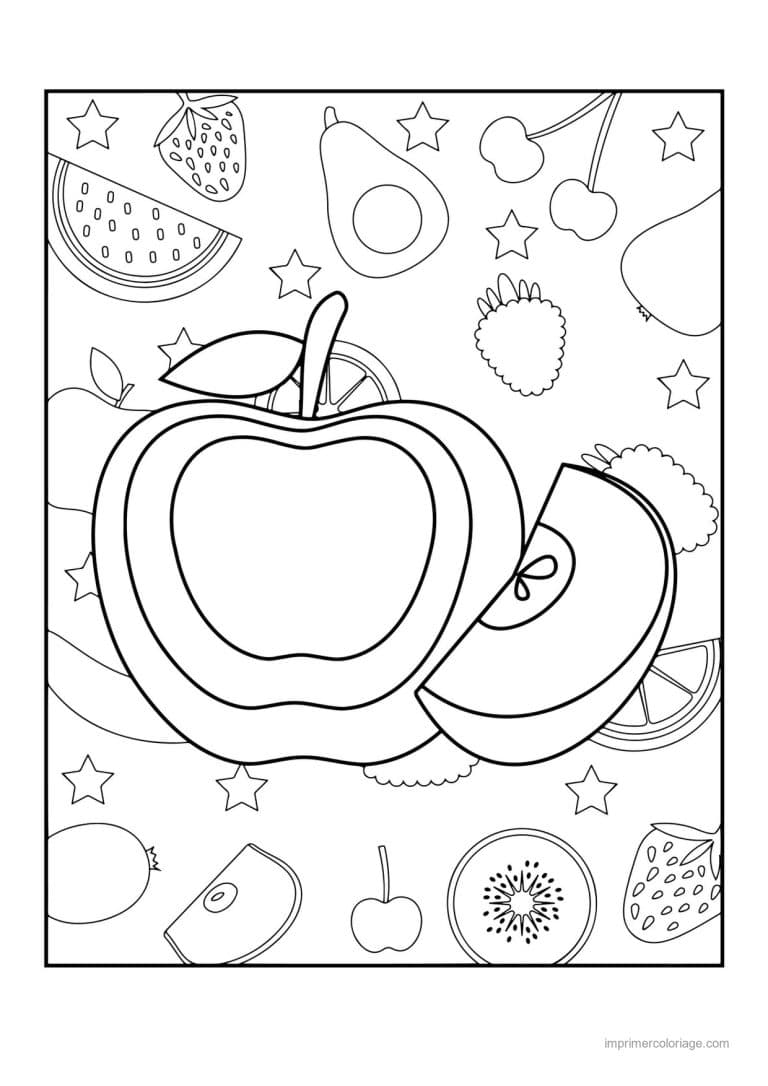 coloriage pomme pomme entiere et coupee sur fond motif - dessin gratuit &agrave; imprimer