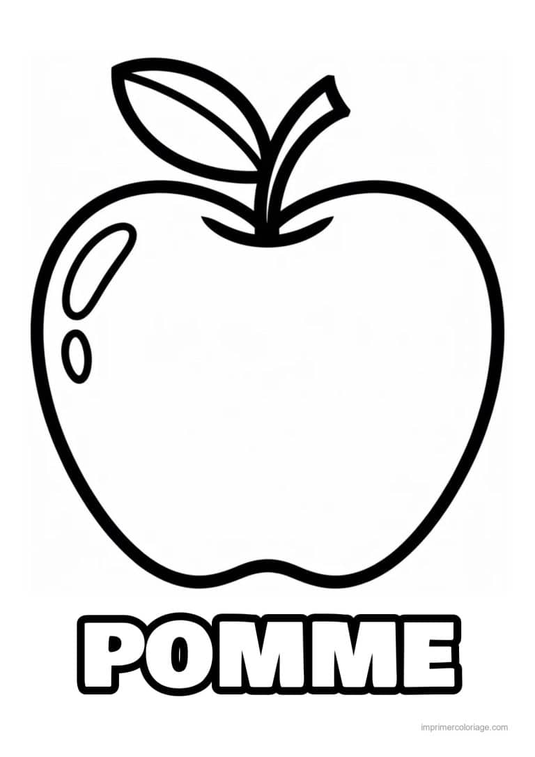 coloriage pomme pomme et sa feuille au trait epais - dessin gratuit &agrave; imprimer