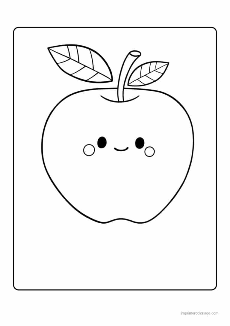 coloriage pomme pomme kawaii - dessin gratuit &agrave; imprimer