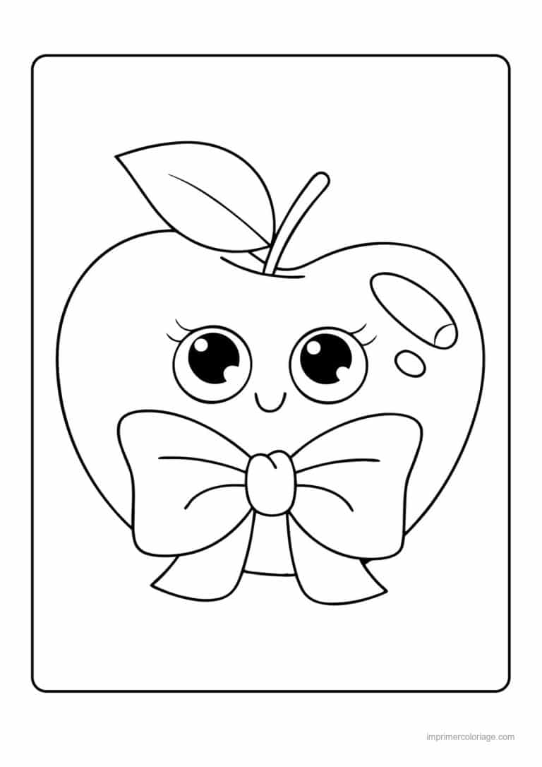 coloriage pomme pomme kawaii au noeud papillon - dessin gratuit &agrave; imprimer