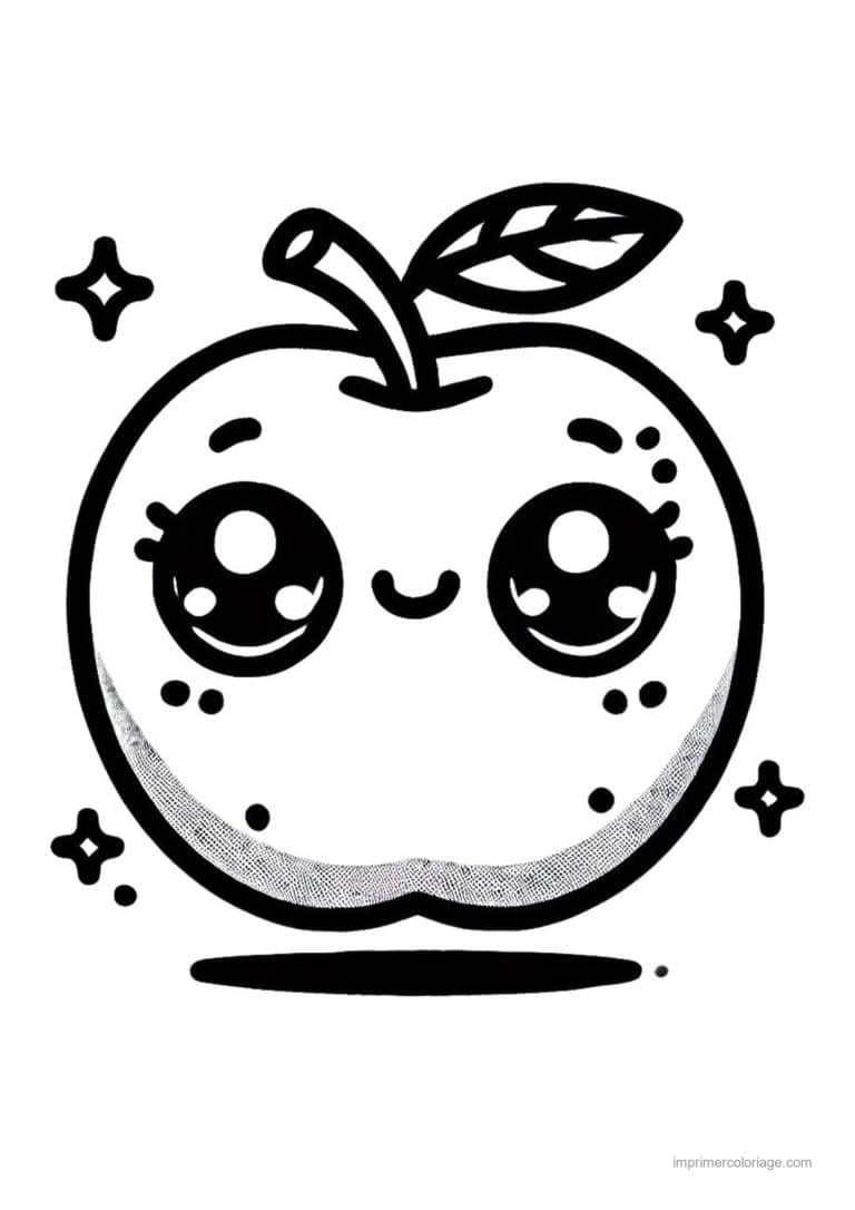 coloriage pomme pomme kawaii aux grands yeux - dessin gratuit &agrave; imprimer