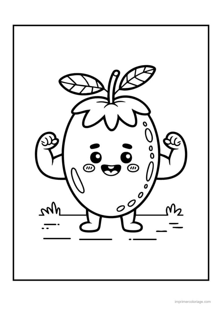 coloriage pomme pomme kawaii musclee - dessin gratuit &agrave; imprimer