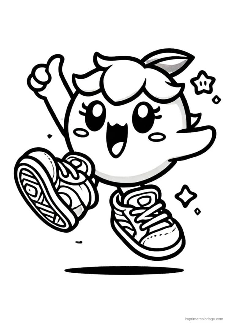 coloriage pomme pomme kawaii qui court - dessin gratuit &agrave; imprimer