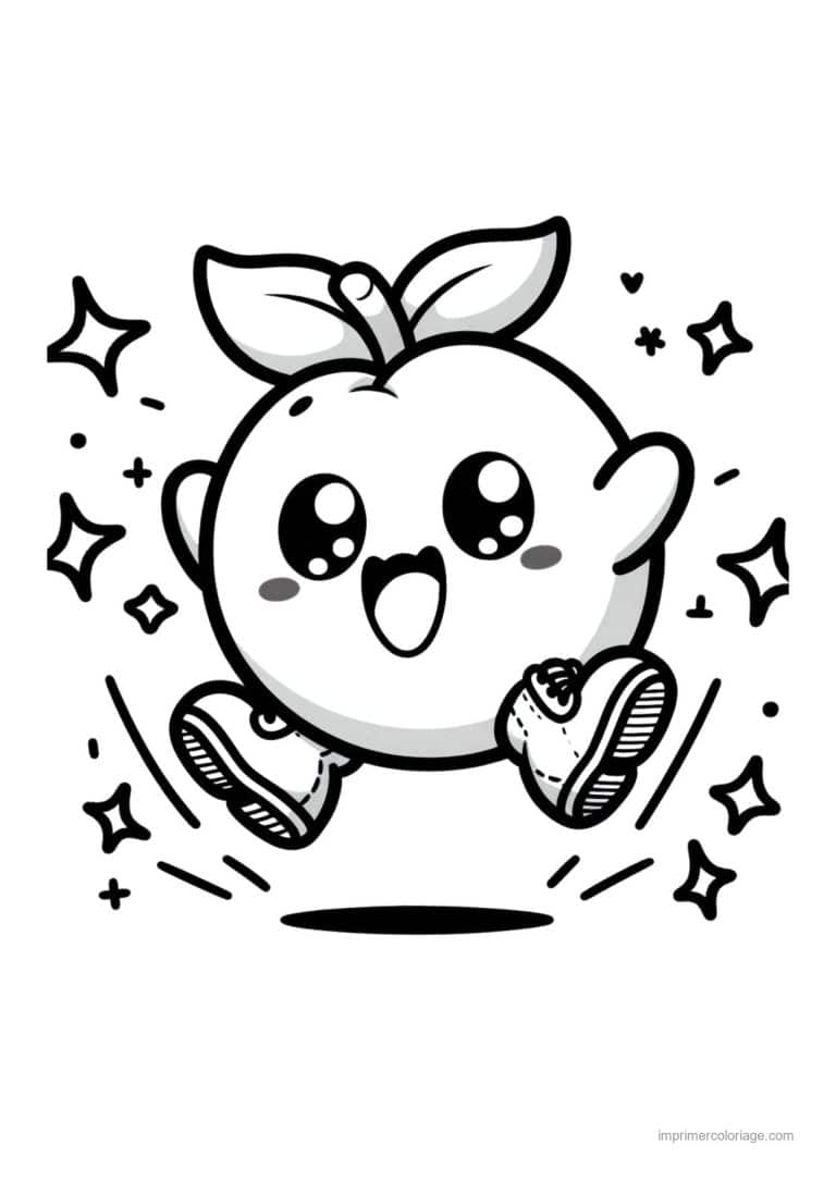 coloriage pomme pomme kawaii qui file - dessin gratuit &agrave; imprimer
