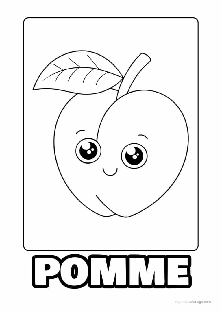 coloriage pomme pomme kawaii souriante 2 - dessin gratuit &agrave; imprimer