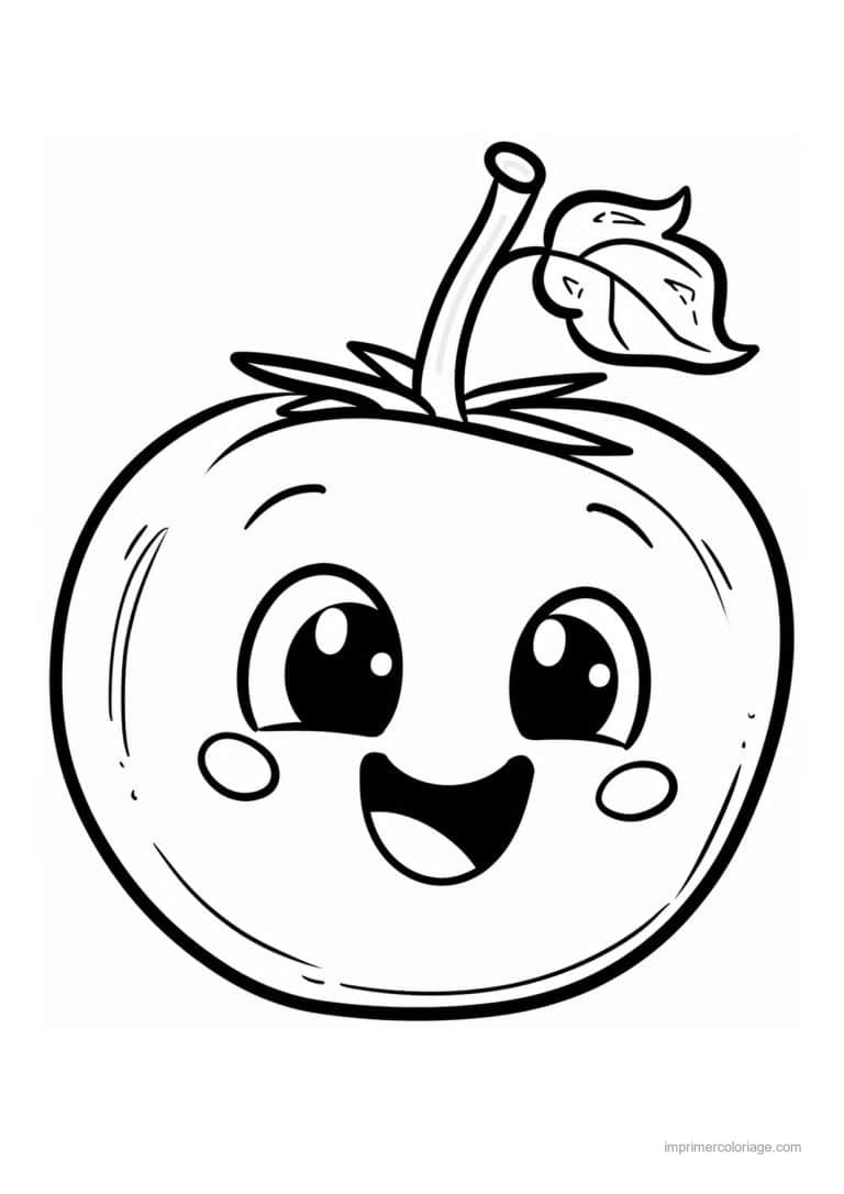 coloriage pomme pomme kawaii souriante - dessin gratuit &agrave; imprimer