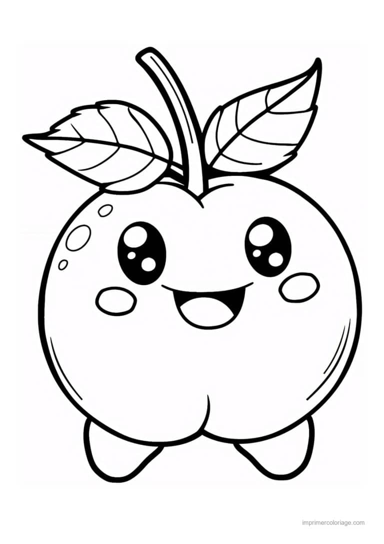 coloriage pomme pomme kawaii sur ses pieds - dessin gratuit &agrave; imprimer