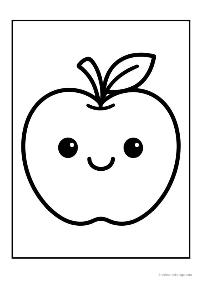 coloriage pomme pomme kawaii toute simple 2 - dessin gratuit &agrave; imprimer