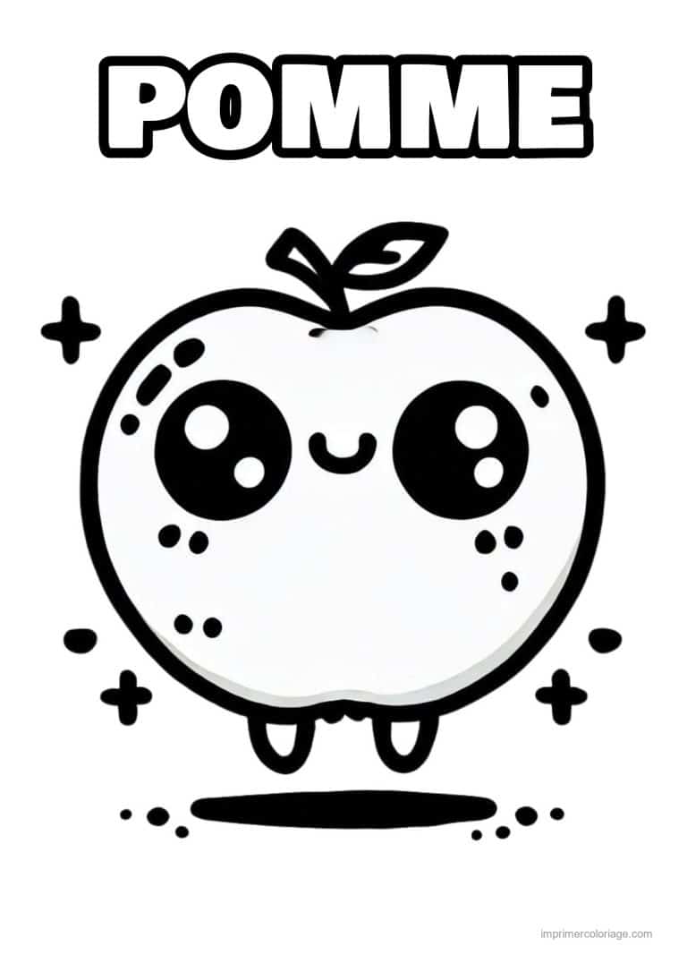 coloriage pomme pomme kawaii toute simple - dessin gratuit &agrave; imprimer